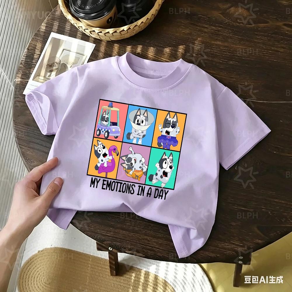 Kids TShirt Cute Bluey Character Print Soft Cotton Casual Short Sleeve Tee Tops for Boys Girls Summer Comfortable Cartoon Cloth