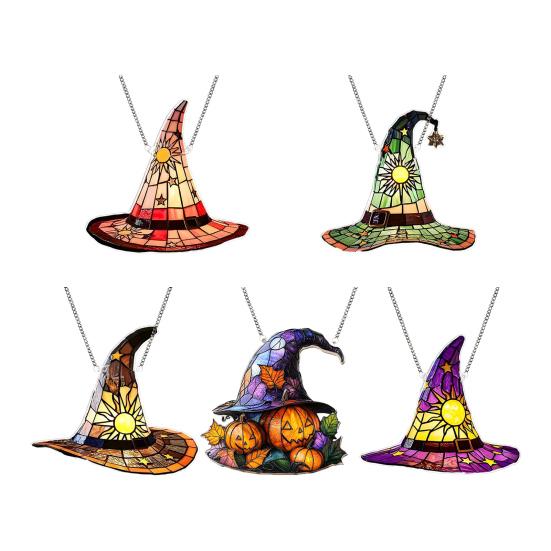 Halloween Witch Hat Hanging Decoration Stained Glass 2D Flat Acrylic