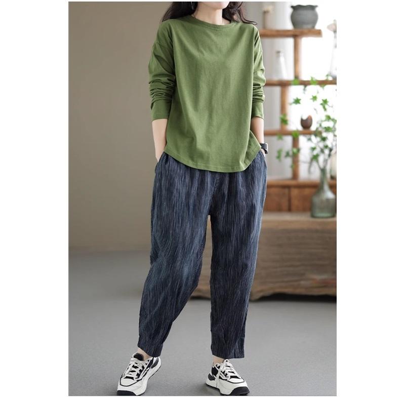 Autumn And Winter Vintage Solid Color Long Sleeved Loose T Shirt Base Shirt