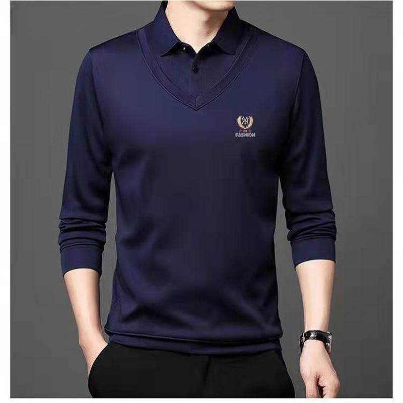 

Новые мужские повседневные мужские бархатные утолщенные искусственные двухсекционные рубашки-поло среднего возраста с лацканами для модных мужчин, цельные 4XL