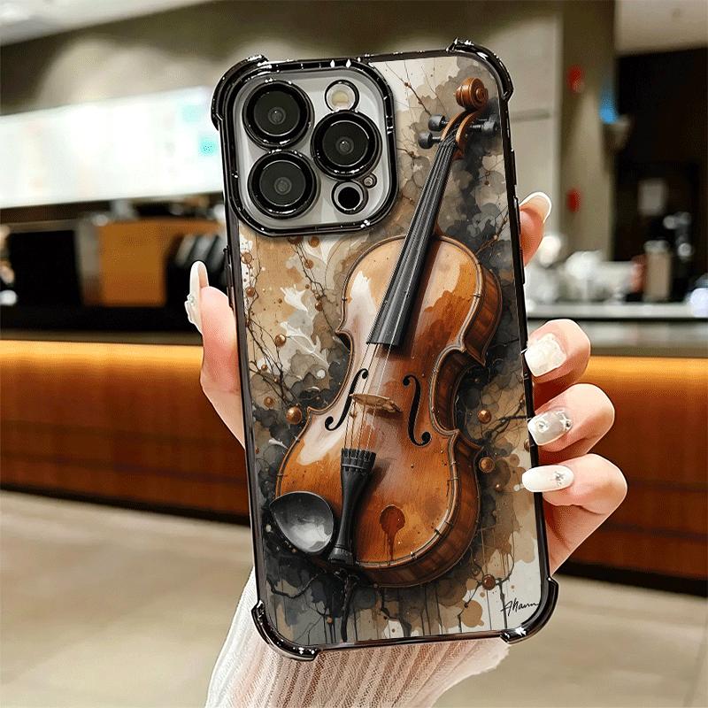Violin Music Soft Phone Case For iPhone 15 16 17 Air 14 Pro Max 16E Plus 13 12 Mini Plating Anti-Fall Fundas