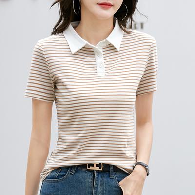 Femme Slim chemises décontractées Harajuku Sexy revers hauts T-Shirt femmes été coton à manches courtes T-Shirt rayure chemise de fond