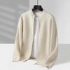 Herren Cardigan aus 100% reiner Wolle mit Stehkragen - Dicke, einfarbige Strick-Reißverschlussjacke für Herbst/Winter