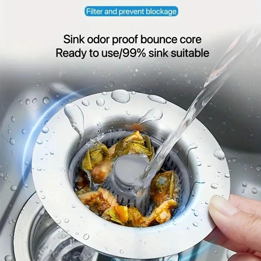 1pc304 Stainless Steel Kitchen Sink with Drain Plug, Pressure Sink, Spring Core, Filter, Anti-clogging Accessories