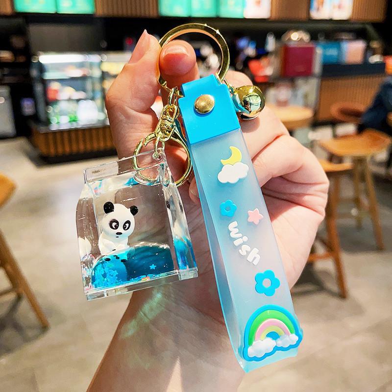 Creative Floating Panda Bottle Keychain Stylish Rubber Cartoon Accessory Key