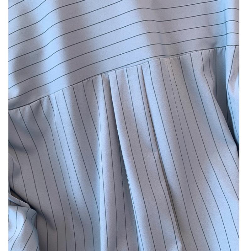 Large Spring Irregular Striped Drawstring Shirt with A Niche and Lazy Design, Loose and Beautiful Long Sleeved Shirt
