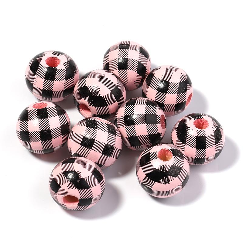 20pcs/lot Checkered Pattern Round Balls For Jewelry Making Wooden Beads Loose Spacer Beads DIY Bracelet Necklace Accessory
