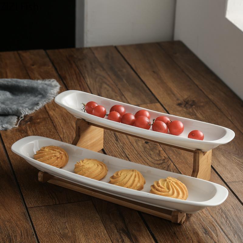 Step Shape Ceramic Plates Snacks Bowl Set Dessert Plate Wooden Ladder Fruit Dish Dinner Porcelain Cake Tray Food Tableware
