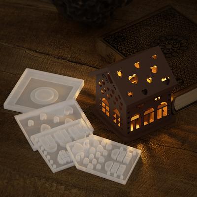 4Pcs House Candlestick Molds Front/Side/Roof/Base House Shaped Candlestick Silicone Mould Table Decorations