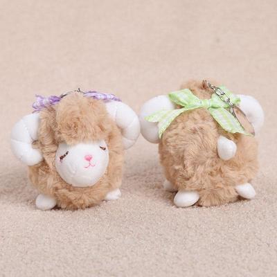 1Pcs Cute Fluffy Sheep Plush Keychains Soft Fuzzy Fabric Lovely Bow Accents For Backpack Decoration Gifts For Kids Girls