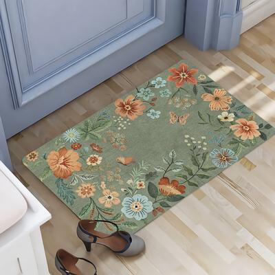 Tappeto Verde Fiore Tappetino per Pavimento Zerbino Fresco Tappetino Morbido di Benvenuto Tappeto per Soggiorno Tappeto per Camera da Letto Tappeto da Esterno Decorazione per la Casa