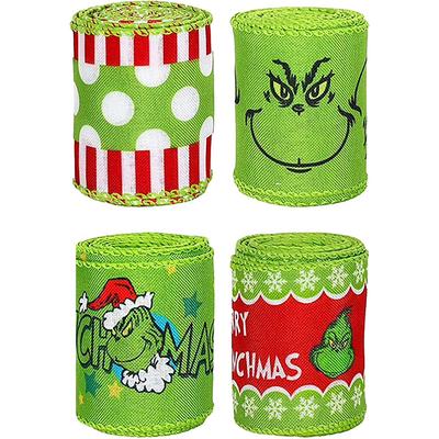 4 Roll Grinch Christmas Ribbons for Crafts DIY Holiday Christmas Decorations