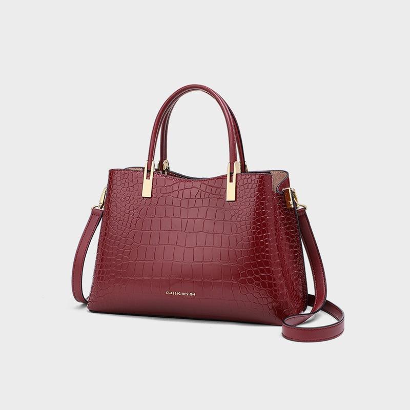 New Red Genuine Leather Women's Bag Middle-aged Mother-in-law's Light Luxury Wedding Bag for Mother's Bag