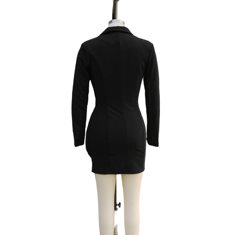 Women's Elegant Lapel Collar Blazer Dress Ruffle Trim Single Button Long Sleeve Slim Fit Bodycon Mini Dress Office Business Formal Party Wear