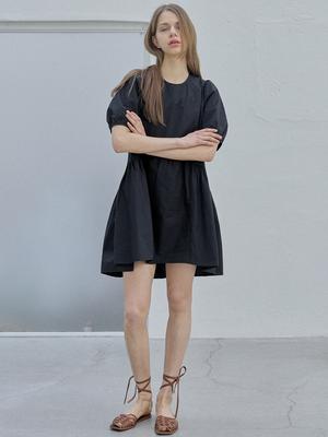 Avang Puff Shirring Mini Dress - Black
