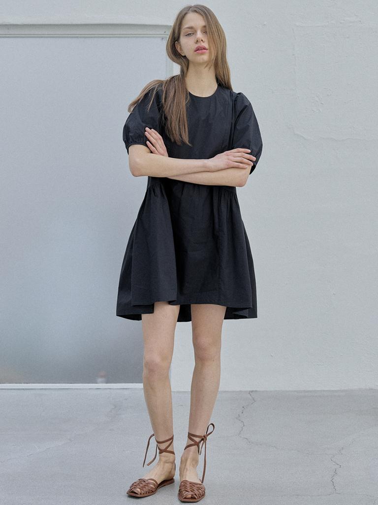 AVANT-G Puff Shirring Mini Dress - Black