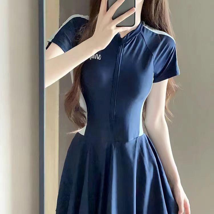 Traje de Baño Profesional Ropa de Baño para Aguas Termales Hada Mujeres de una Pieza Sexy Cubre Vientre Manga Corta Estudiantes