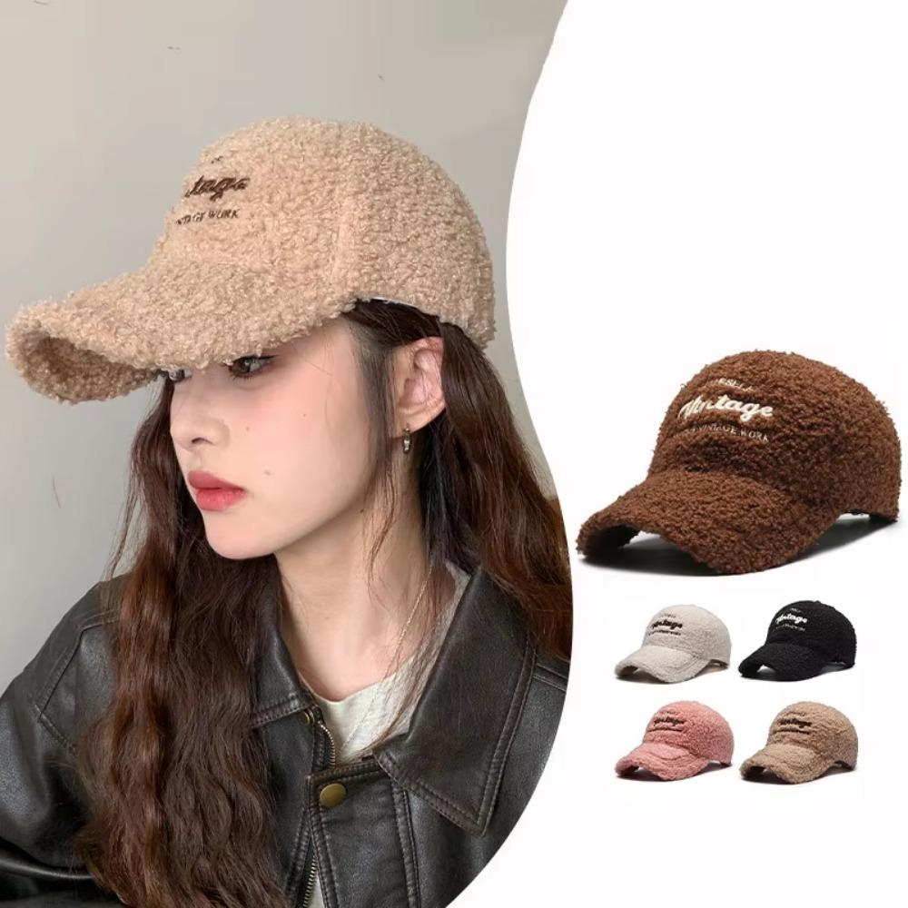 Winter Lamb Wool Baseball Cap Women Couple Cap New Plush Baseball Hat