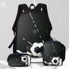 Football Cartoon Print Junior High School Backpack Three-Piece Children'S Schoolbag Primary School Backpack