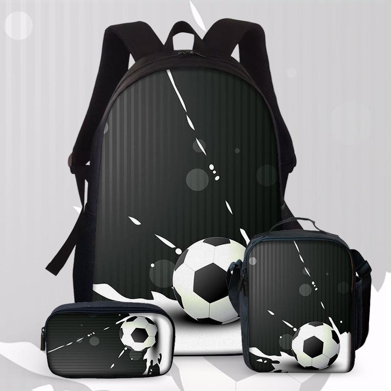 Football Cartoon Print Junior High School Backpack Three-Piece Children'S Schoolbag Primary School Backpack