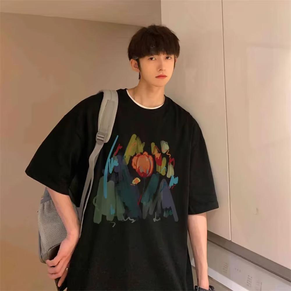 

Мужская футболка с ретро цветочным принтом, новинка лета 2025 года, уличный стиль, с коротким рукавом, модная эстетика Y2K, топы в стиле хип-хоп S