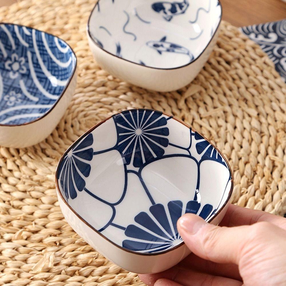 2/6Pcs Japanese Style Soy Sauce Dish Ceramic Small Serving Bowls Handmade Dipping Bowls  BBQ Party