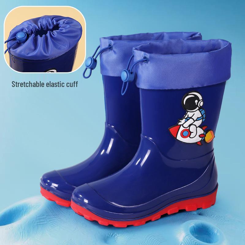 Kids' Waterproof Cartoon Rain Boots - Non-Slip Rubber Shoes for Boys & Girls, Warm Long Mid-High Top Design