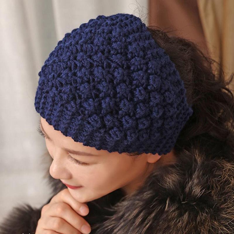 Hand-Knitted Wool Hairband Hat: Warm, Wide-Brimmed, Autumn & Winter Ear Protection, Floral Korean-Style Accessory