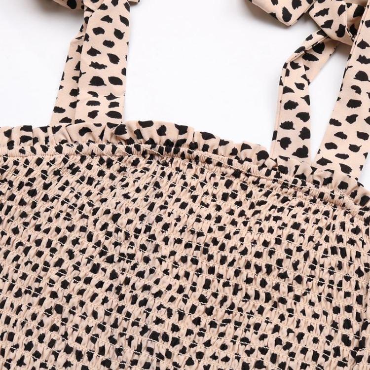 Summer Women Leopard Print Halter Neck High Waist A Line Dress with Ruffled Strap