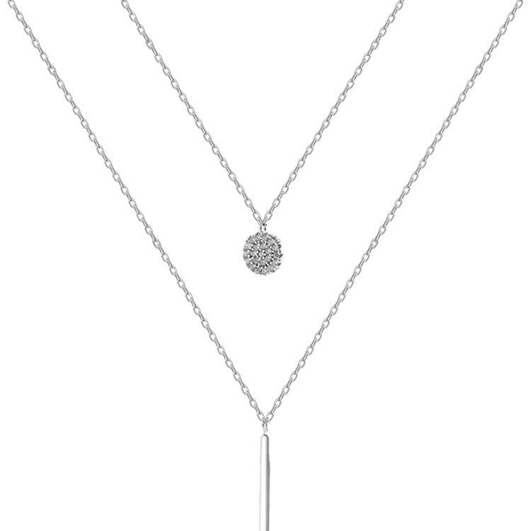 Double Layer Rhinestone Square Bar Necklace: Elegant, Light Luxury Clavicle Chain with Niche Design for Women