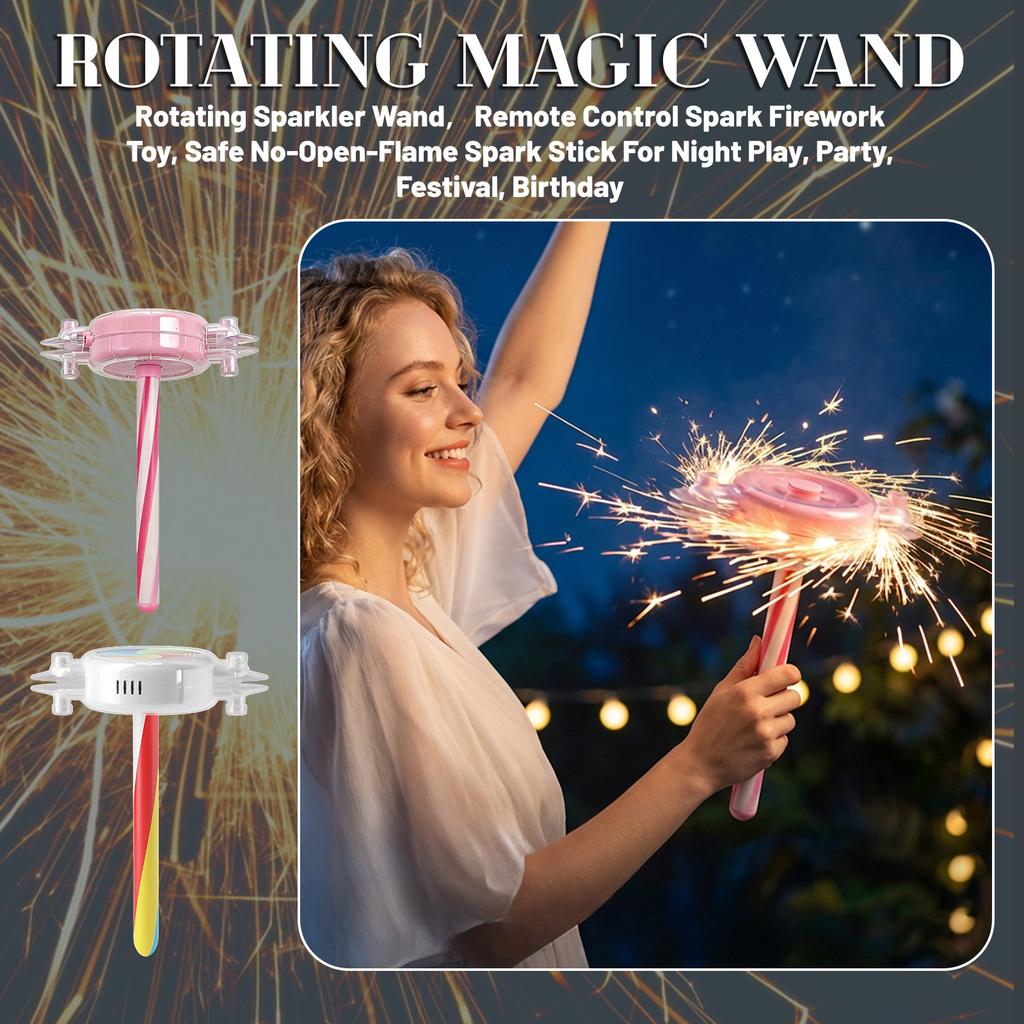 Rotating Sparkler Toy Remote Control Firework Spark Stick Safe No Open Flame Sparkler Suitable for Night Play Party Festival Birthday