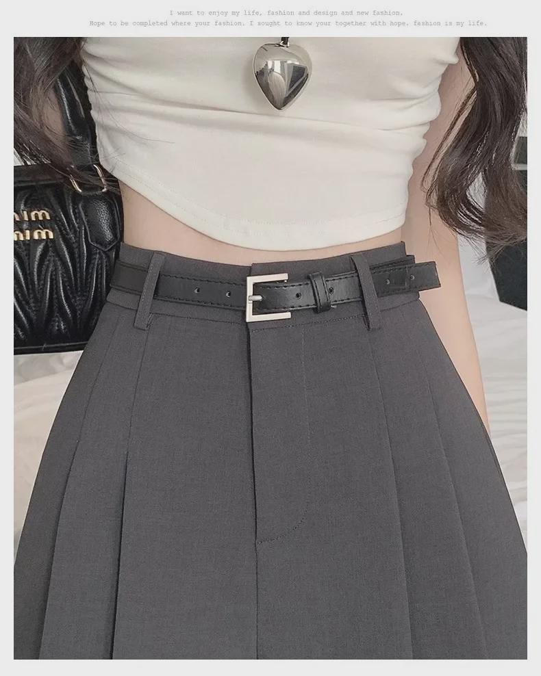 2024 Spring Korean Retro Pleated A-Line Short Skirt with Lining - College Style