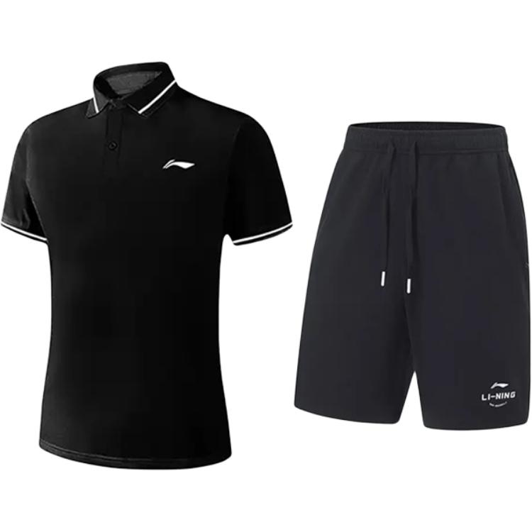 

Простая футболка-поло с принтом логотипа Li Ning, быстросохнущая, дышащая, универсальная, с коротким рукавом, повседневный спортивный костюм, футболка-поло унисекс YPLV047-3+AKST543-3 4XL