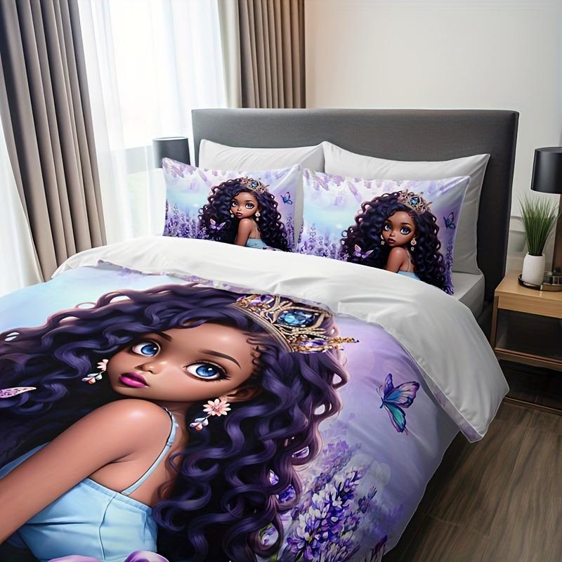 Lavender Girl Bedding Set Kawaii Bed Linen Set Single Double Size Home Decor For Girls Kids Cartoon Cute Cat Duvet Cover Set