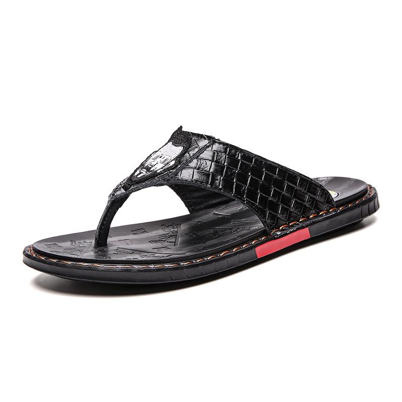Summer pinch slippers leather woven pattern Beckham embroidered soft bottom non-slip sandals hot sale