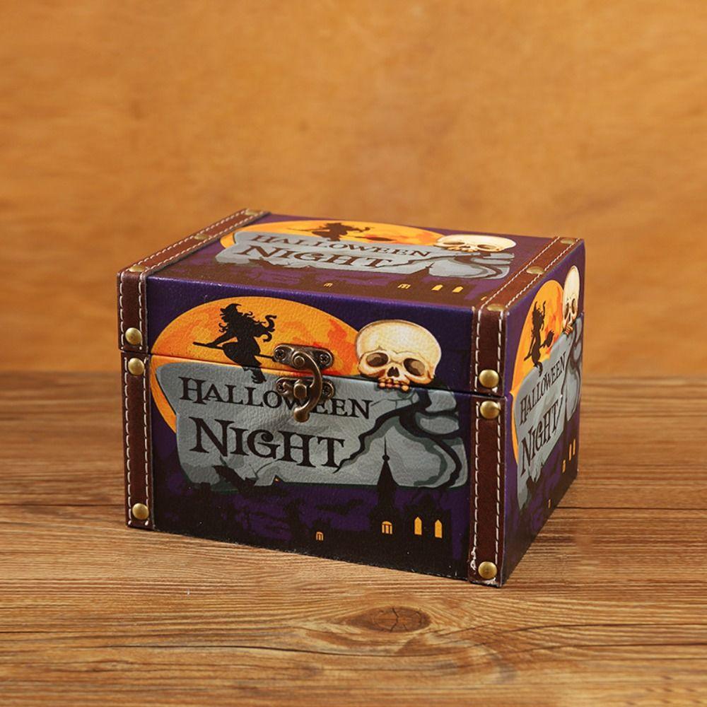Portable Halloween Gift Box Waterproof Wooden Storage Box Halloween Candy Box  Photographic Prop