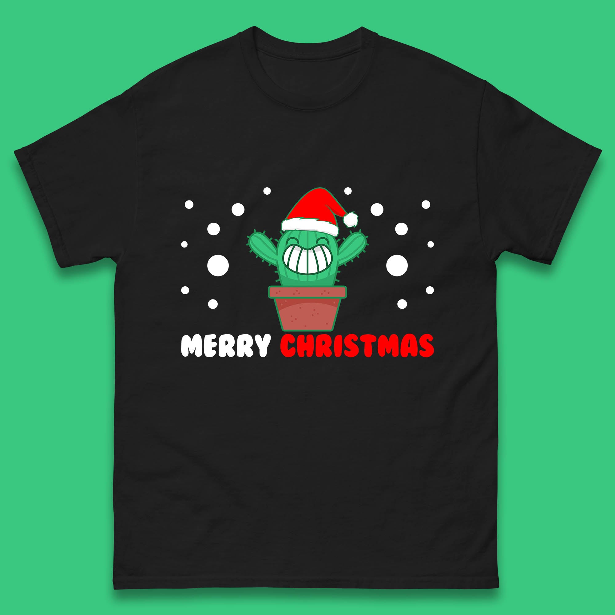 Merry Christmas Mens T Shirt Womens Tops Tees Little Cactus With Santa Hat Top L