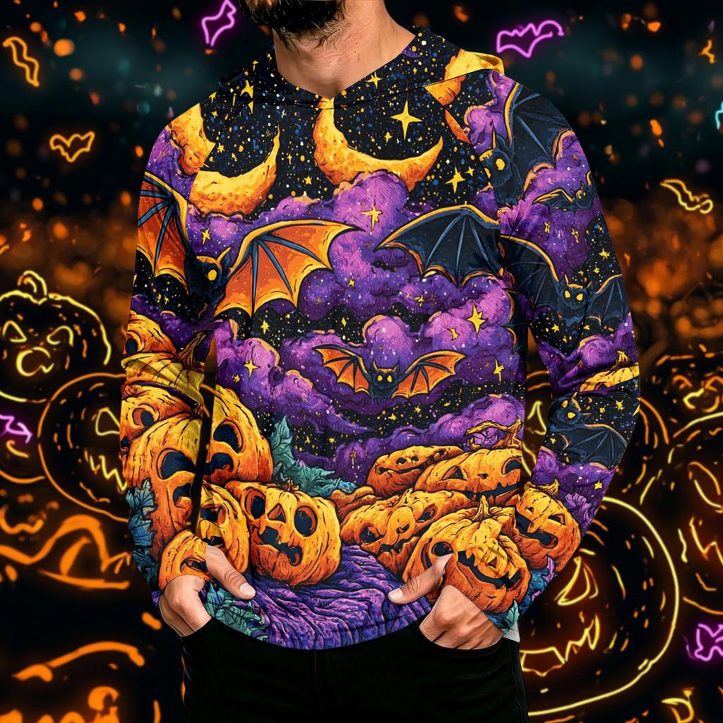 Men's Long Sleeve Hoodie with Sun Halloween Print Pullover