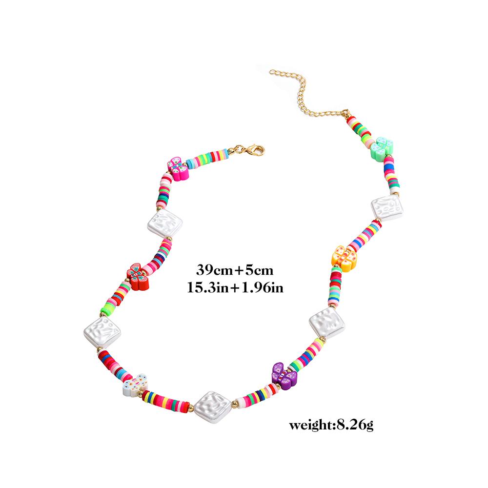 Bohemian Colorful Butterfly Fruit Shape Beaded Strand Necklaces for Women Boho Pearl Chokers Necklace Summer Handmade Jewelry