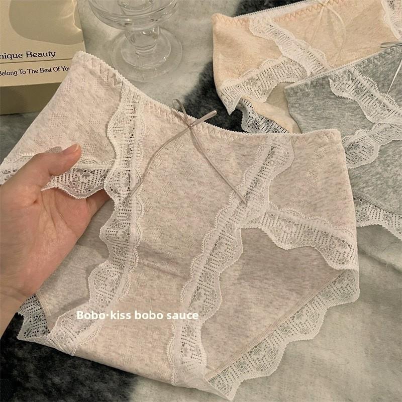 Women's Summer Pure Lace Cotton Non Trace Cotton Anti Bacterial Crotch Waist Triangle Briefs