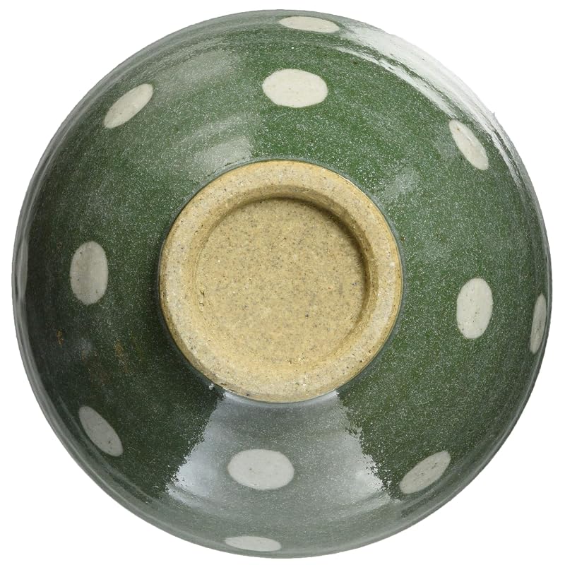 Yamani Handmade Round Rice Bowl, Green with Polka Dots, 3816011