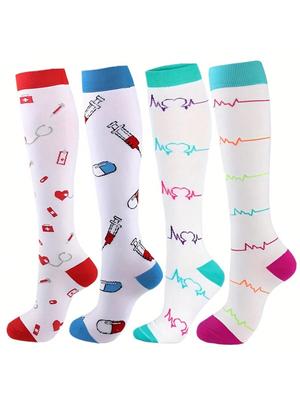 4 Paar Kompressionsstrümpfe für Damen Medizinische Krampfaderstrümpfe Schwangerschaftssocken Herren Sportsocken Laufen Radfahren Fitness Outdoor