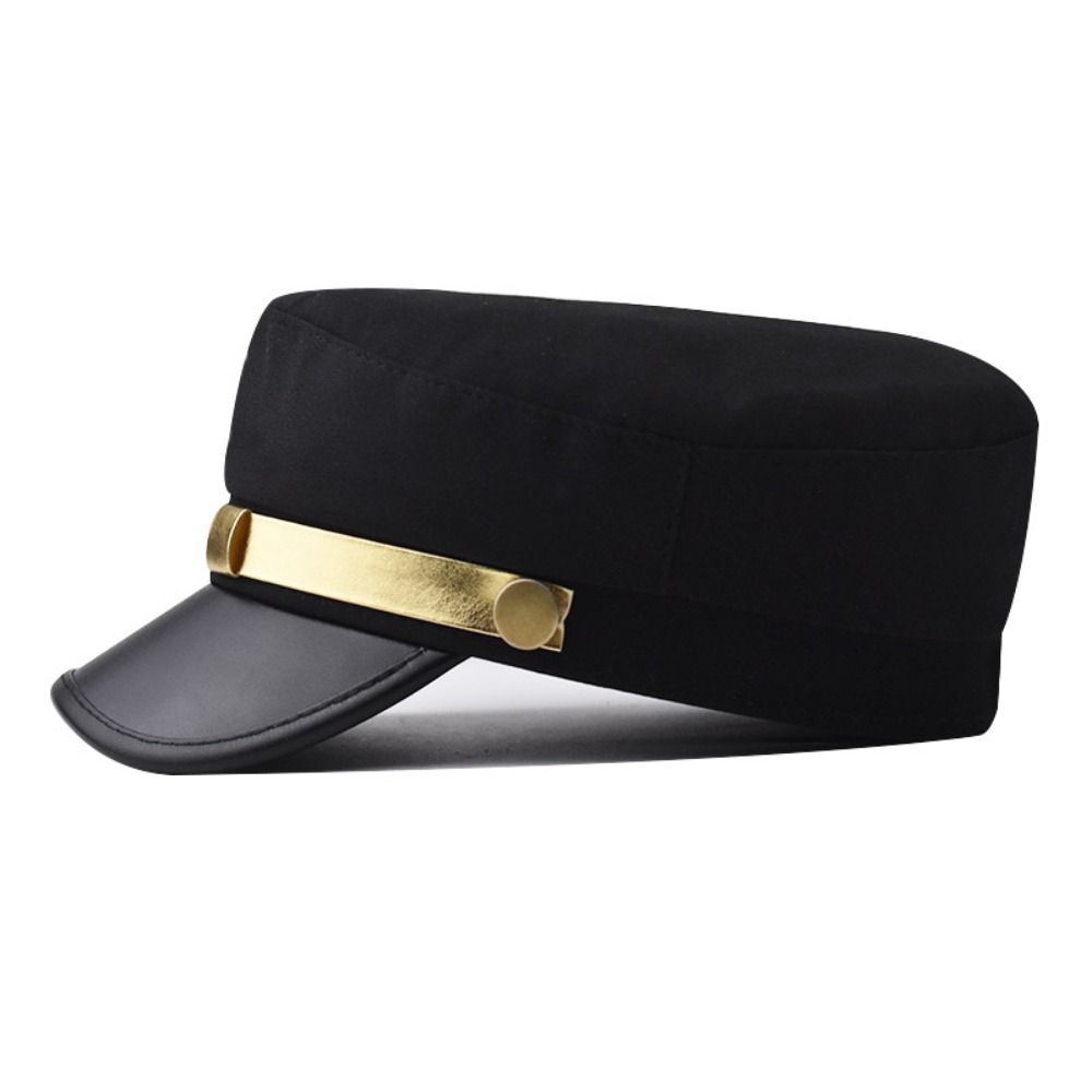 Cotton Captain Hat PU Leather Flat Top Beret Classic Sailor Cap  For Men Women