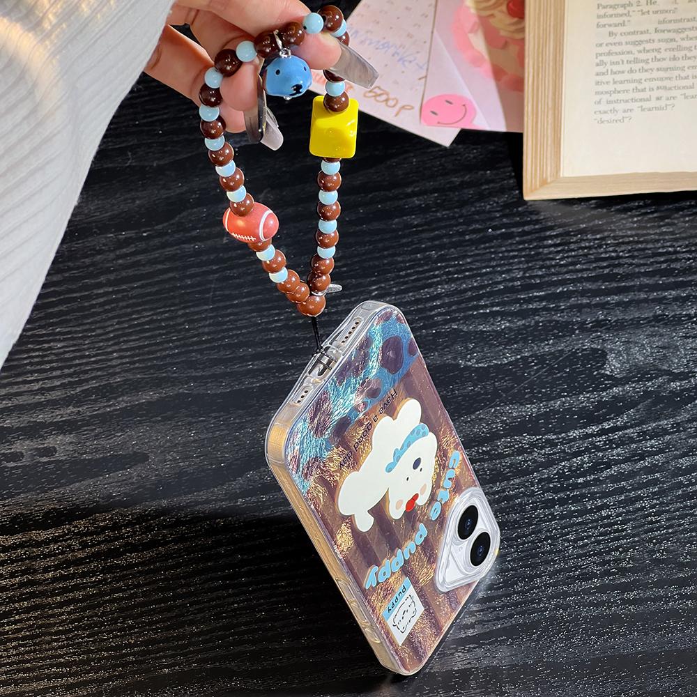 Bracelet Chain Painted Phone Case For iPhone 16 11 12 13 14 for 12 14 16 Pro 14 16 Pro Max Cute Pattern Hard Cover With Lanyard