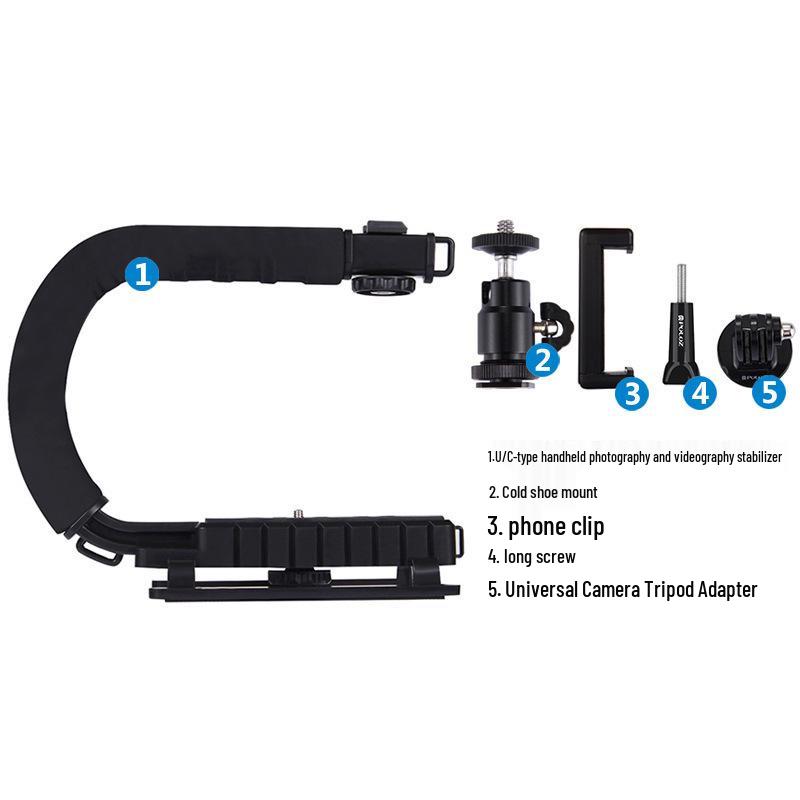 Portable U-Shaped Handheld Stabilizer with Flash Mount for SLR Cameras and Mobile Phones