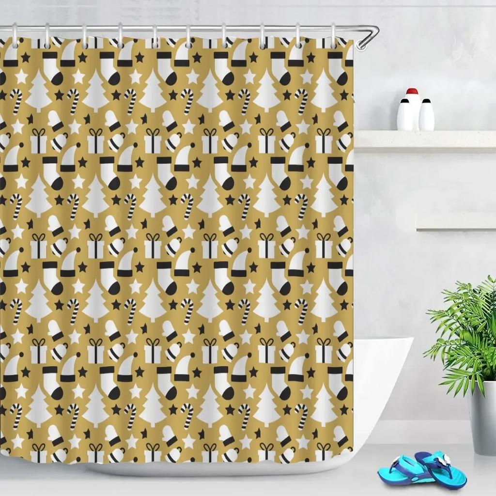 Christmas Cookies Bathroom Curtain Christmas Gift Shower Curtain Bathroom Waterproof Fabric New Year Holiday Decoration Hooks
