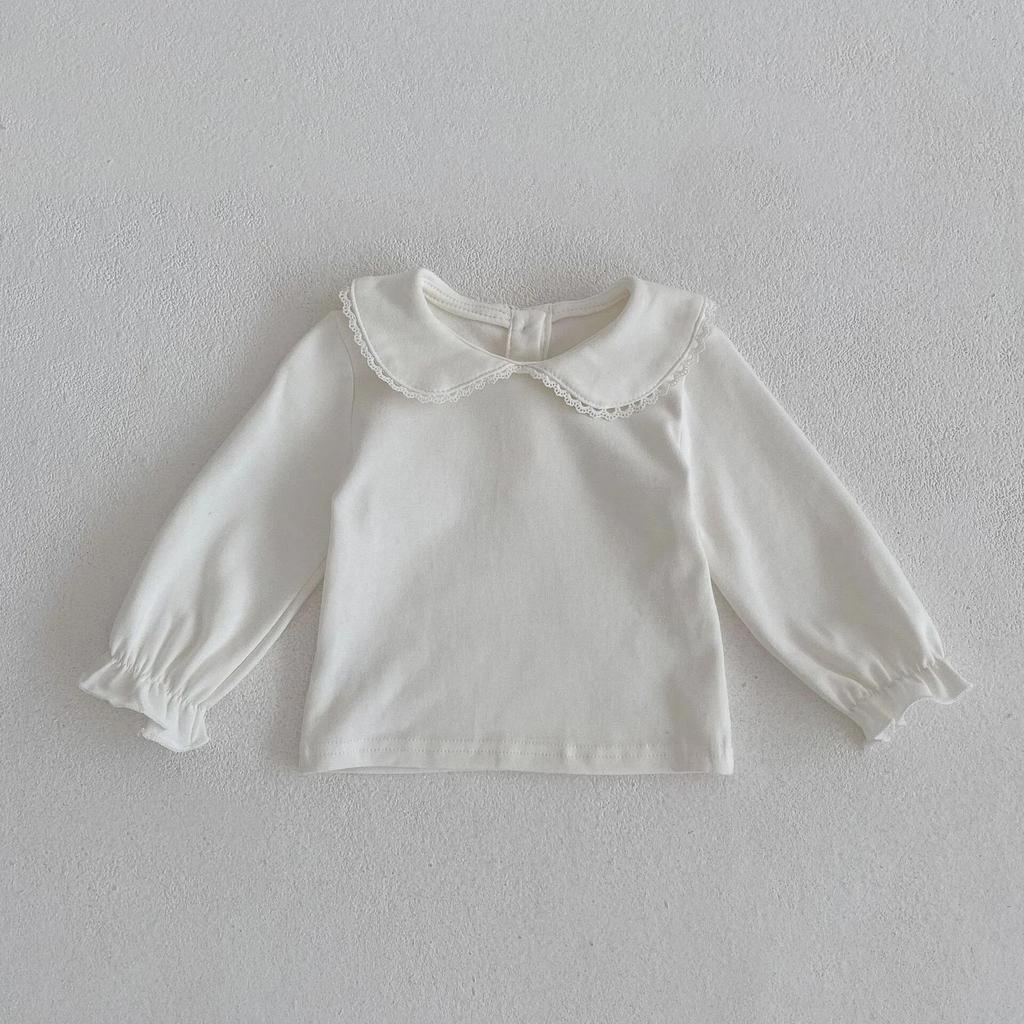 Frühling 2025 Baby Mädchen Puppenkragen Top & Spitzen-Overall Set