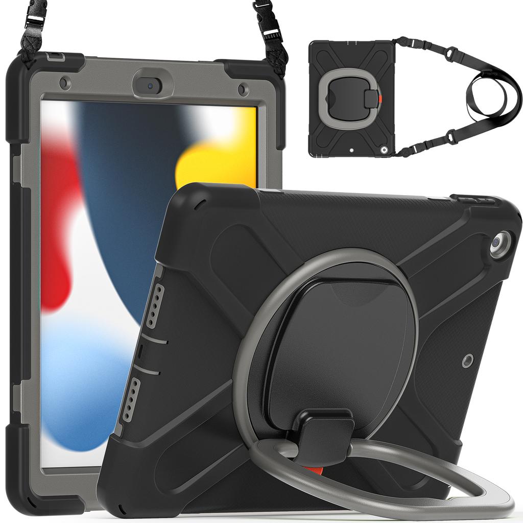 360 Rotating Kids Case Universal for IPad 10.2 2019 2020 2021 7th 8th 9th Generation Heavy Duty Stand Cover with Shoulder Strap