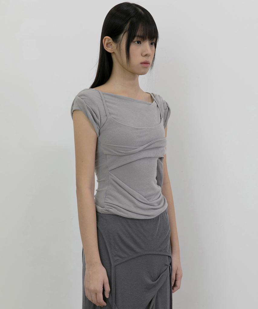 Peulleeoeob Layered Bustier T-Shirt (Fl-108_Gray)