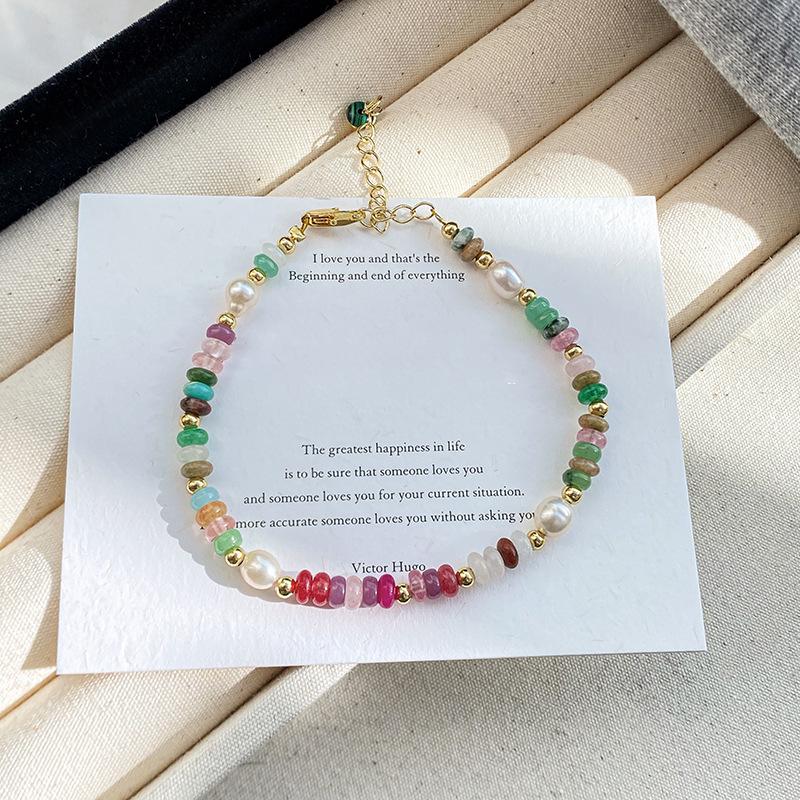 Freshwater Pearl Mixed Color Natural Stone Bracelet Summer Dopamine Necklace Temperament Shoushan Stone Agate Collarbone Chain
